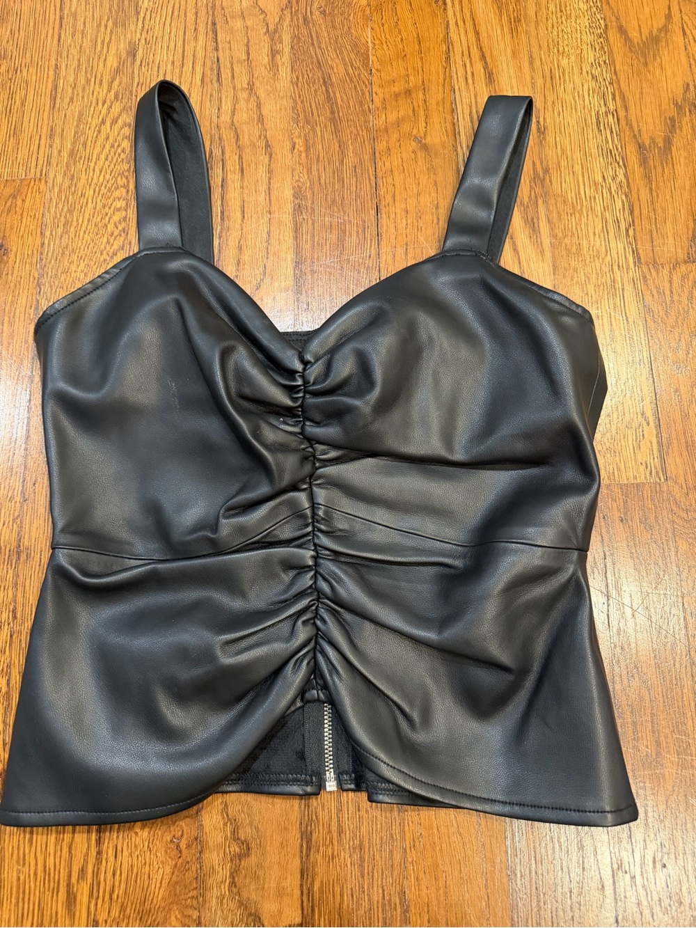 Shabby Chic Black Faux Leather Ruched Crop Top